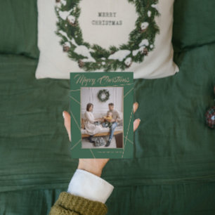 Geometric Mocha Green Frohe Weihnachtsfamilie Foto Feiertagskarte