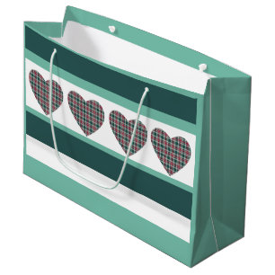 Geometric Modern Christmas Tartan Hearts Große Geschenktüte