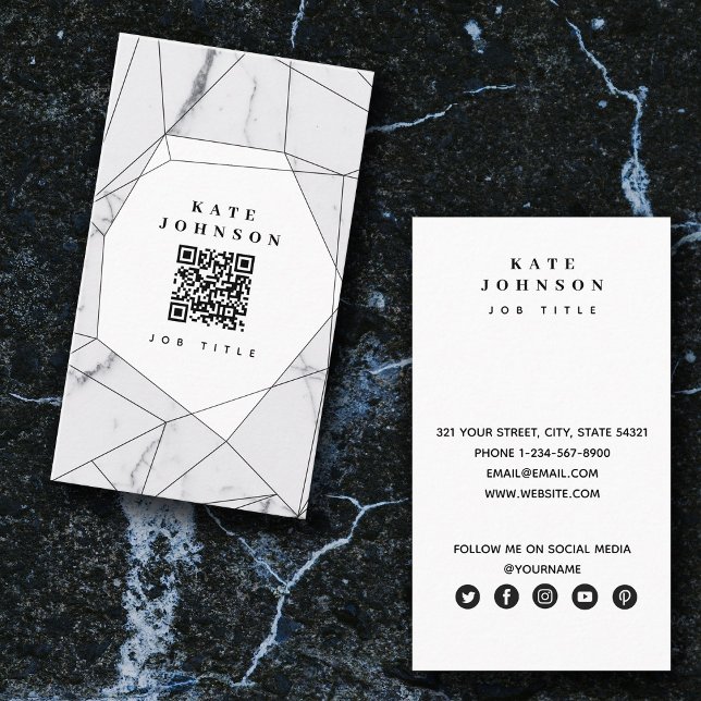 Geometric Modern Marble QR Code Social Media Visitenkarte (Von Creator hochgeladen)
