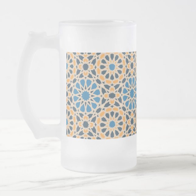 Geometric Moroccan Tile & Orange Pattern Mattglas Bierglas (Links)
