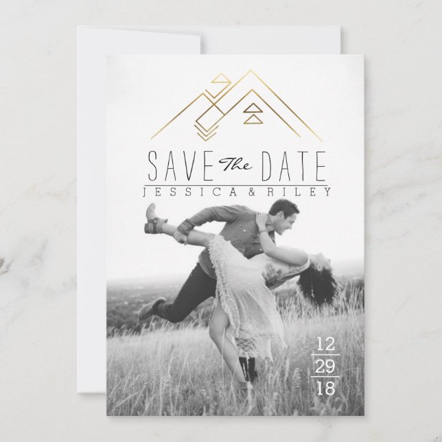 Geometric Mountian | Gold Save the Date Foto (Vorderseite)