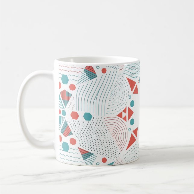 Geometric Mug - Coffee Mug  Coral & Teal Design Kaffeetasse (Links)