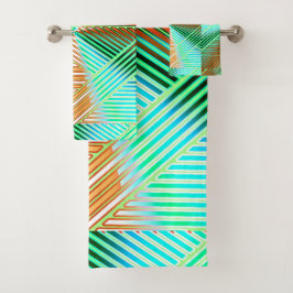 Geometric Multicolored Gradient Lines Modern Badhandtuch Set