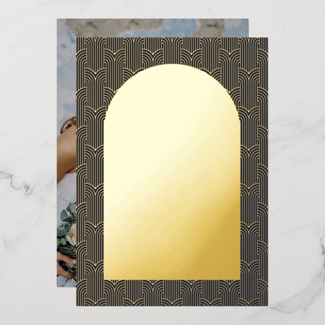 Geometric Navy Blue Wedding Foto Folieneinladung (Vorderseite/Rückseite)