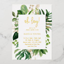 Geometric Oh Boy Tropical Baby Shower Gold Folieneinladung