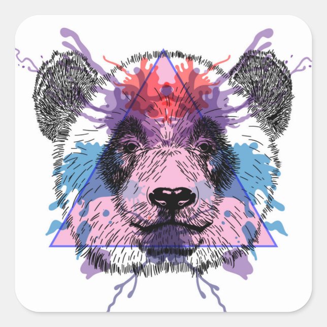 Geometric Panda Bear Quadratischer Aufkleber (Vorderseite)