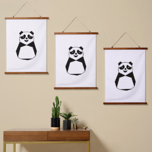 Geometric Panda Wandteppich Mit Holzrahmen