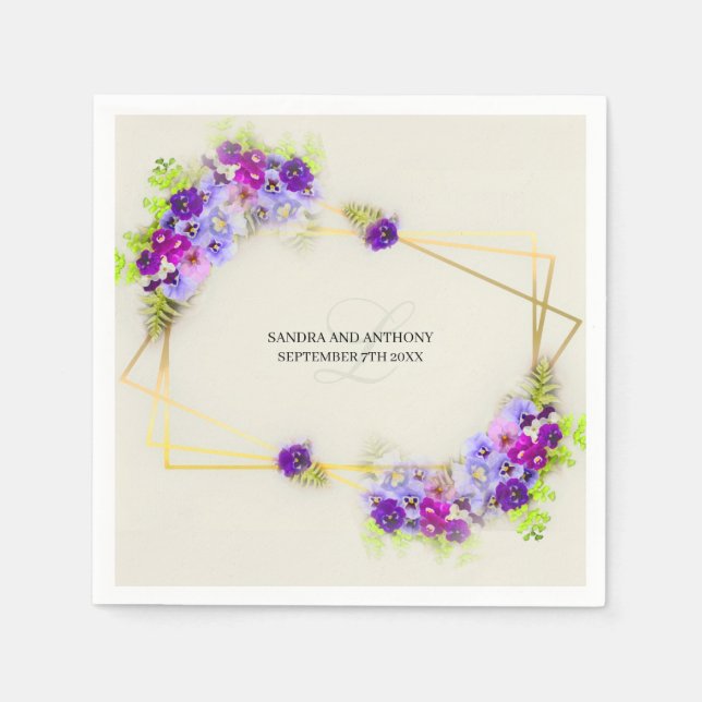 Geometric Pansy Wedding Napkin Serviette (Vorderseite)