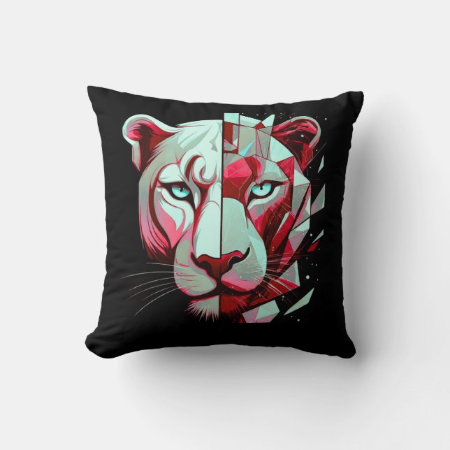 Geometric Panther Split Face– Modern Abstract  Kissen (Vorderseite)