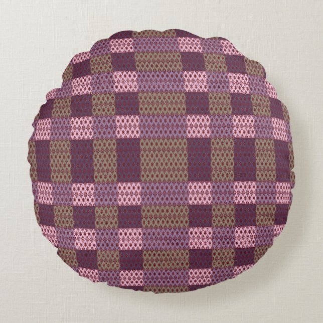 Geometric Patchwork Throw Pillow – Modern Purple C Rundes Kissen (Vorderseite)