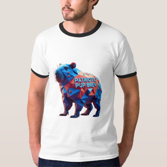 Geometric 'Patriotic Pup Brew' Futuristic Tee (Vorderseite)