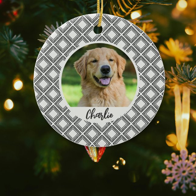 Geometric Pattern Christmas Pet Photo Ornament  (Von Creator hochgeladen)
