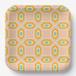 Geometric pattern in blue and orange diamond shape pappteller