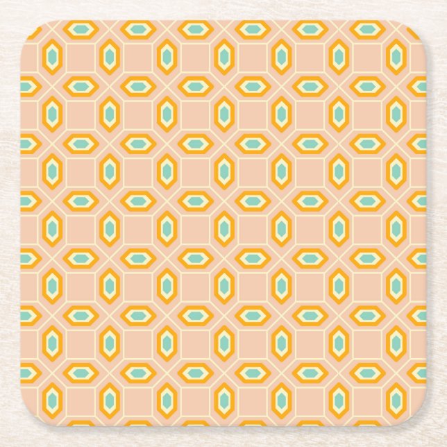 Geometric pattern in blue and orange diamond shape rechteckiger pappuntersetzer (Vorderseite)