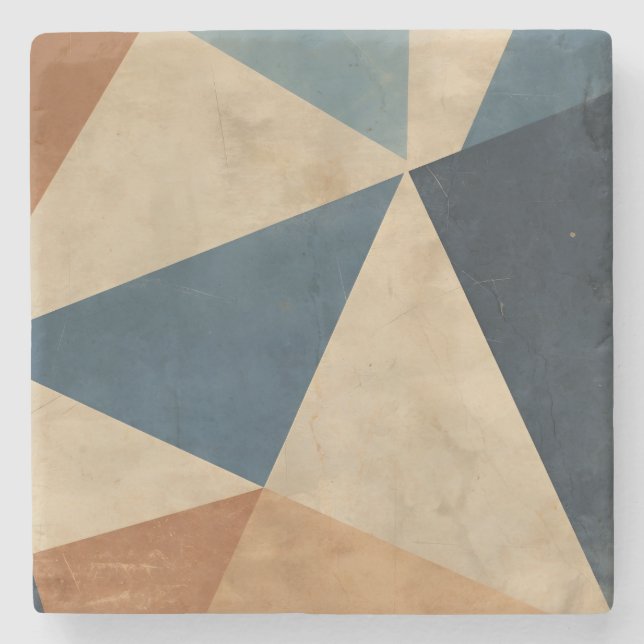 Geometric Pattern in Blues, Tans, and Rust Steinuntersetzer (Vorderseite)