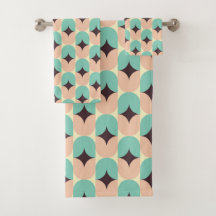 Geometric pattern of teal, beige, and black shapes
