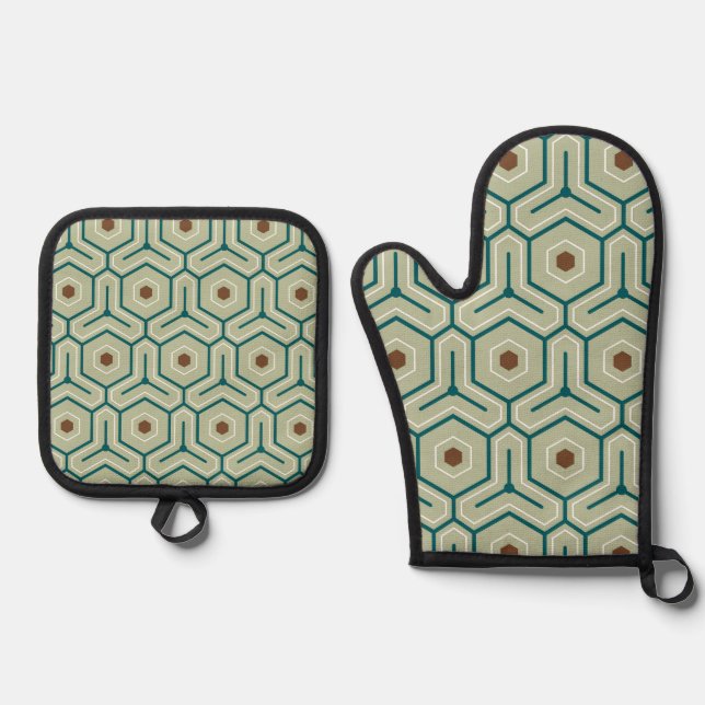 Geometric pattern with interlocking hexagons ofenhandschuh & Topflappen-Set (Vorderseite)