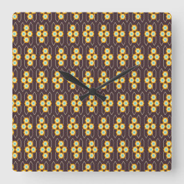 Geometric pattern with orange and blue hexagons quadratische wanduhr