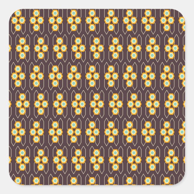 Geometric pattern with orange and blue hexagons quadratischer aufkleber (Vorderseite)