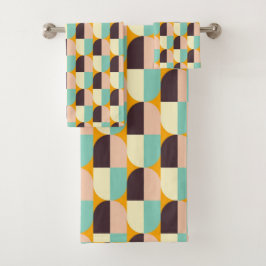 Geometric pattern with overlapping half-circles badhandtuch set