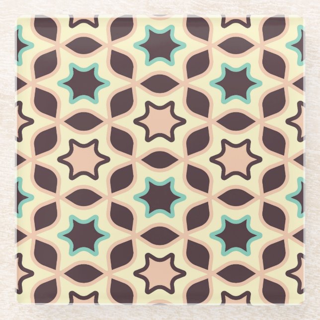  Geometric pattern with star shapes in brown and t Glasuntersetzer (Vorderseite)