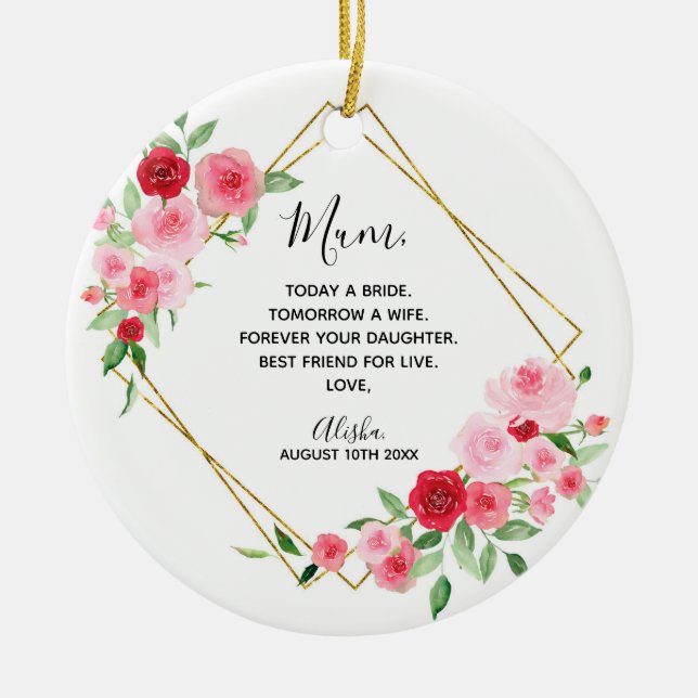 Geometric Pink Rose Bridal Bridesmaid Keramik Ornament (Vorne)