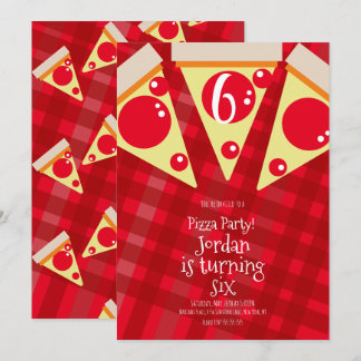 Geometric Pizza Slices Party Red Birthday Einladung