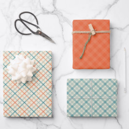 Geometric Plaid Pattern in Peach and Teal Geschenkpapier Set