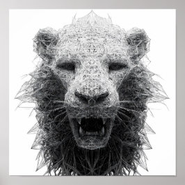 Geometric Power Art: Lion Head Lattice Poster