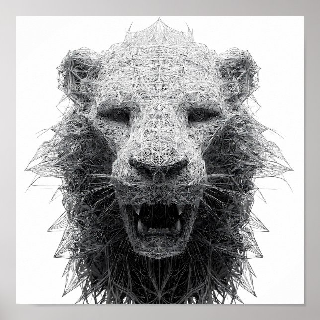 Geometric Power Art: Lion Head Lattice Poster (Vorne)