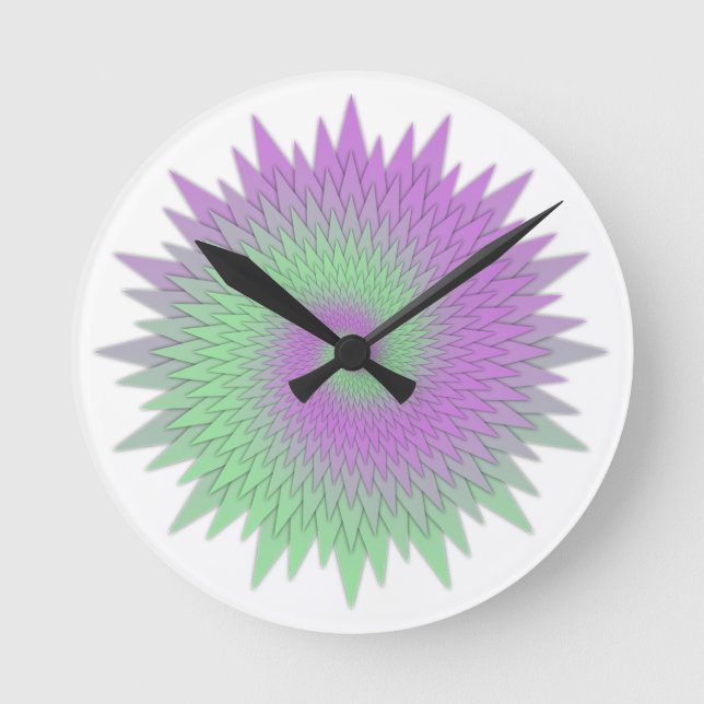 Geometric Purple and Green Runde Wanduhr (Vorderseite)