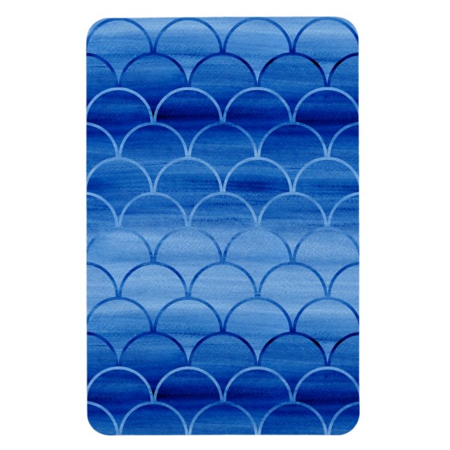 Geometric Pussan Blue Watercolor Fan Shapes Magnet (Vertikal)