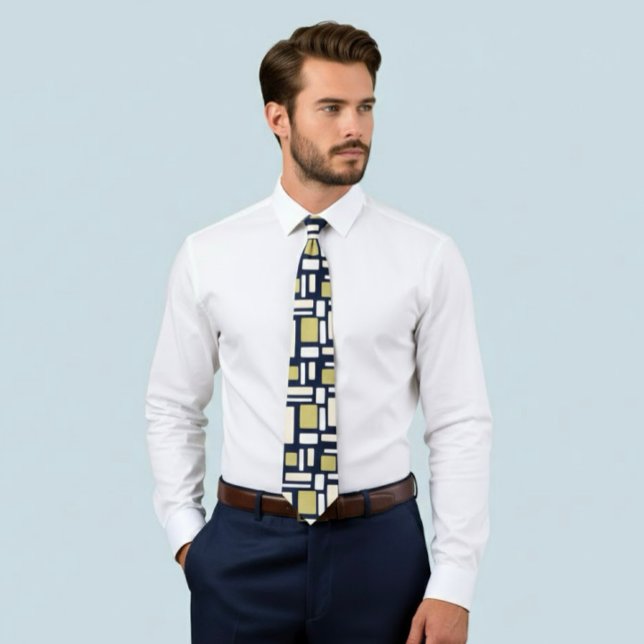 Geometric Rectangle Pattern Tie in Ivory and Gold  Krawatte (Von Creator hochgeladen)