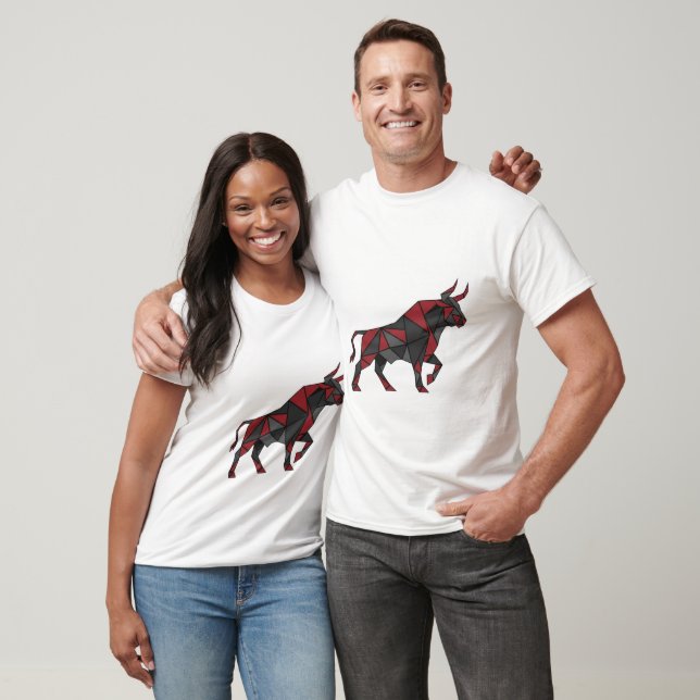 Geometric Red Black Bull Art Design T-Shirt (Unisex)
