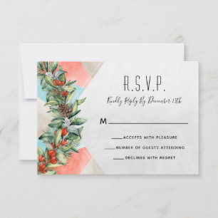 Geometric Red Blue Green Christmas RSVP Card Einladung