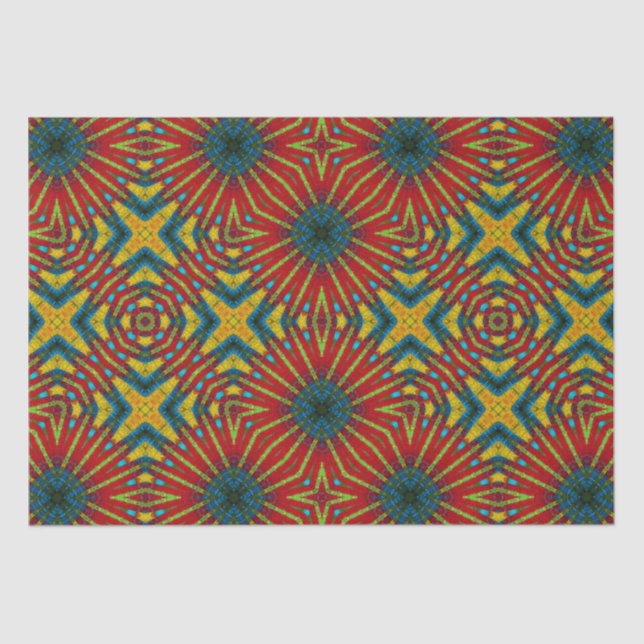 Geometric Red Blue & Yellow Vintag Tribal Ethnic Seidenpapier (Vorderseite)