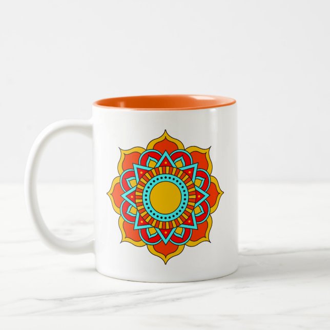 Geometric Red Mandala Blume-54567 Zweifarbige Tasse (Links)