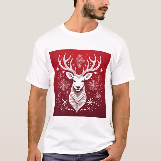 Geometric Reindeer Christmas Nordic Reindeer T-Shirt (Vorderseite)