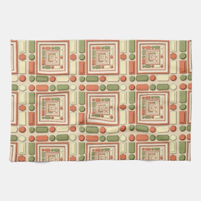Geometric relief pattern in red and green geschirrtuch (Horizontal)