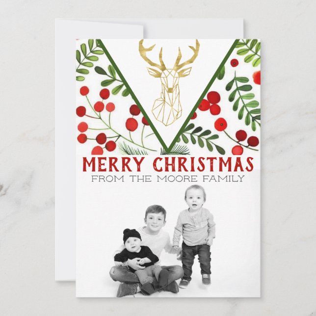 Geometric Rentier Foto Weihnachtskarte Feiertagskarte (Vorderseite)