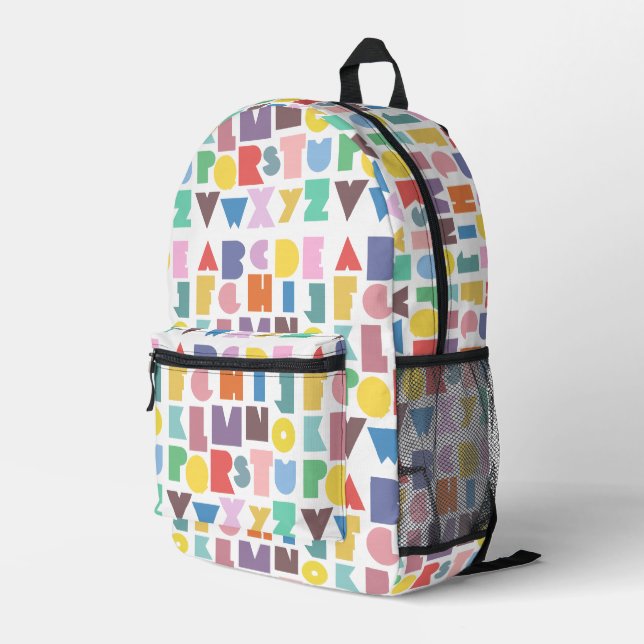 Geometric Retro Alphabet Bedruckter Rucksack (Rückseitige Ecke Rechts)