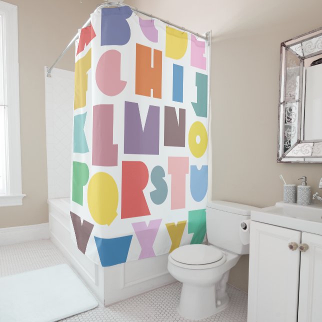 Geometric Retro Alphabet Duschvorhang (Beispiel)