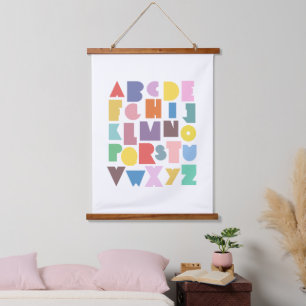 Geometric Retro Alphabet Wandteppich Mit Holzrahmen
