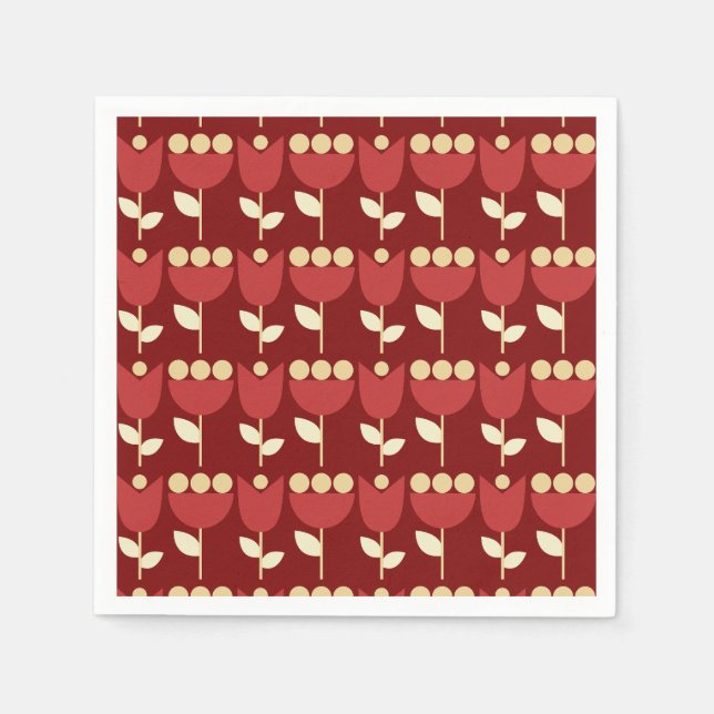 Geometric Retro Blume Bauhaus Maroon Birthday Serviette (Vorderseite)