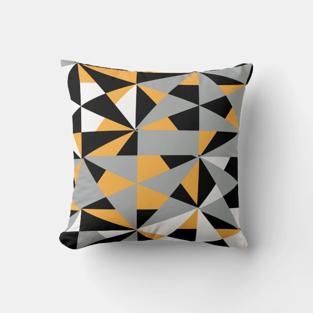 Geometric Retro Funky Mustard Yellow Schwarz-weiß Kissen (Vorderseite)