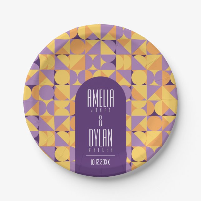 Geometric Retro Vibes Herbst Hochzeit Pappteller (Vorderseite)