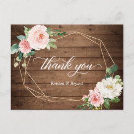 Geometric Romance Floral Rustic Wedding Vielen Dan Postkarte