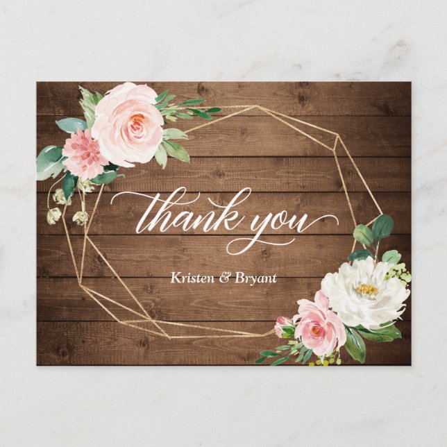 Geometric Romance Floral Rustic Wedding Vielen Dan Postkarte (Vorderseite)