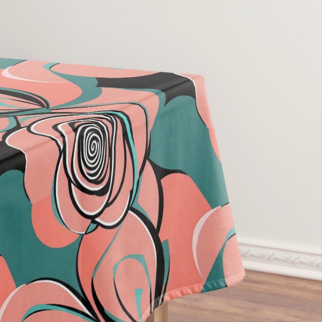 Geometric Roses In Shades Of Black And Teal  Tischdecke (Beispiel)