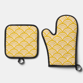 Geometric Scallop Arch Citrus Mustard Ofenhandschuh & Topflappen-Set